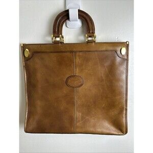 Fashion Imports Vintage Italian Leather Top Handle Cognac Brown Messenger Bag